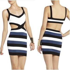 BCBGMAXAZRIA Elle Bandage Cut-Out Mini Dress V-Neck Striped Open Back Bodycon